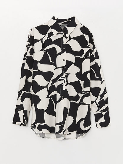 Patterned Long Sleeve Oversize Women's Shirt