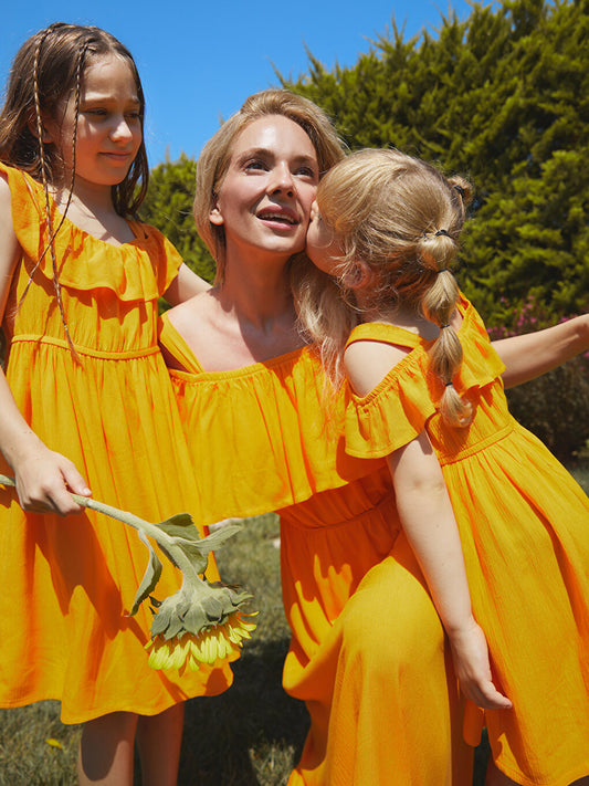 Boat Neck Girl's Dress Mother Daughter Combination