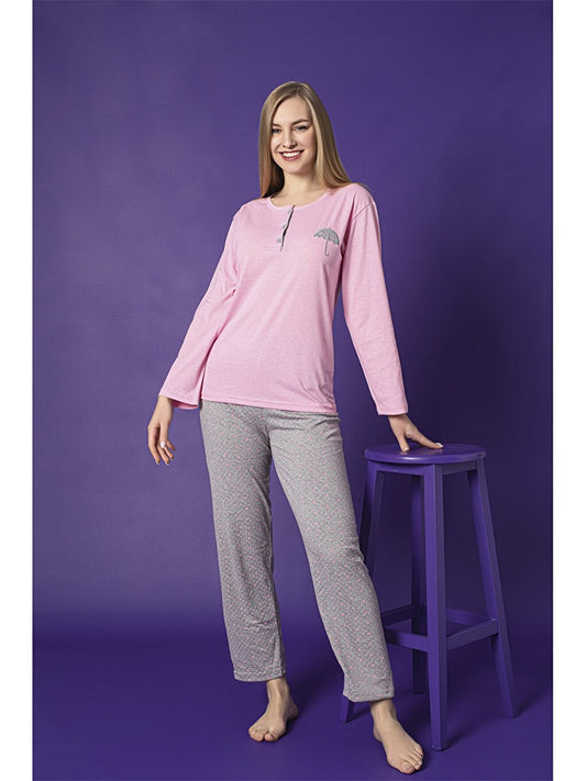 Crew Neck Printed Long Sleeve Women's Pajama Set