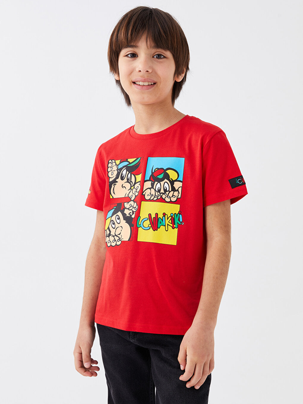 Crew Neck Nostalgic Monkey Printed Short Sleeve Unisex Children's T-Shirt