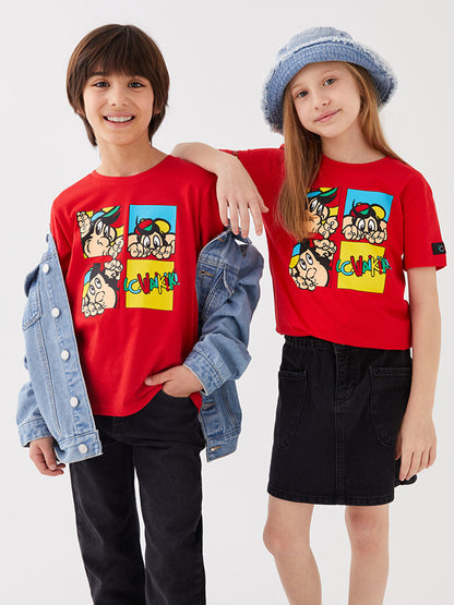 Crew Neck Nostalgic Monkey Printed Short Sleeve Unisex Children's T-Shirt