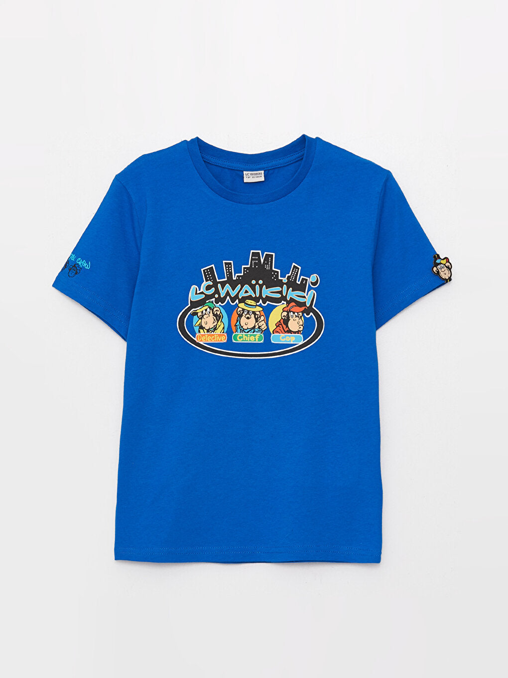 Crew Neck Nostalgic Monkey Printed Short Sleeve Unisex Children's T-Shirt