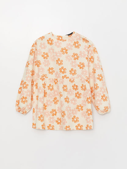 Crew Neck Floral Long Sleeve Poplin Women's Tunic