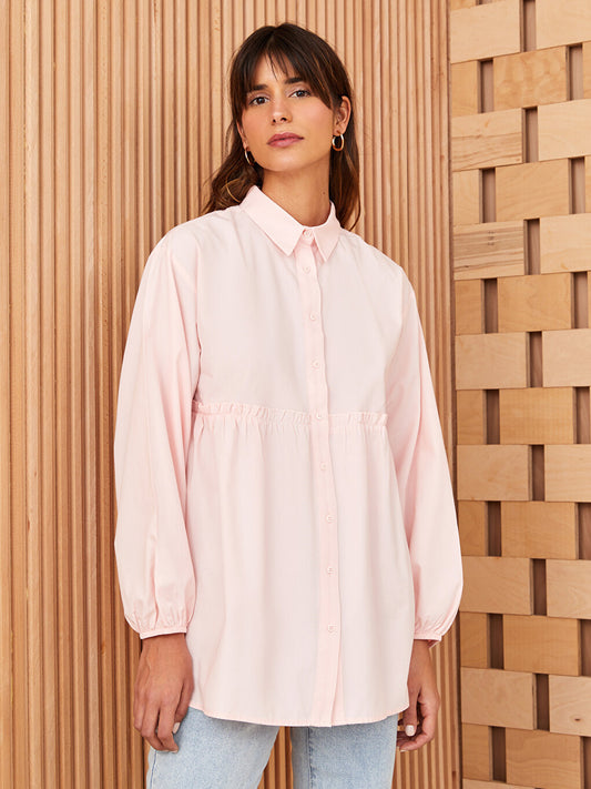 Plain Long Sleeve Poplin Women's Shirt Tunic