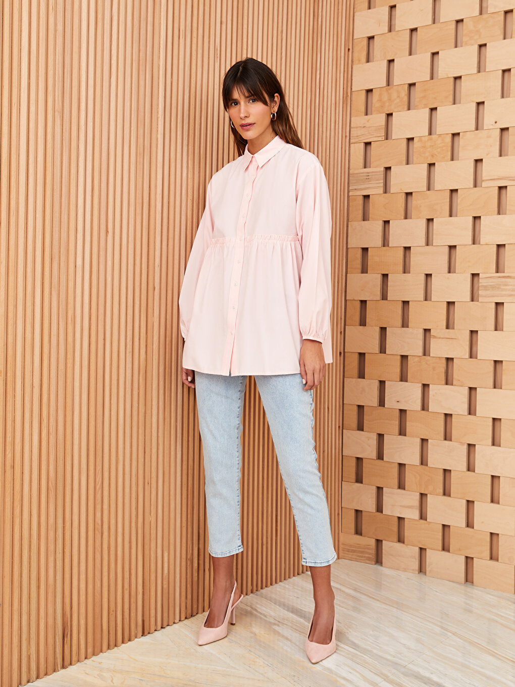 Plain Long Sleeve Poplin Women's Shirt Tunic