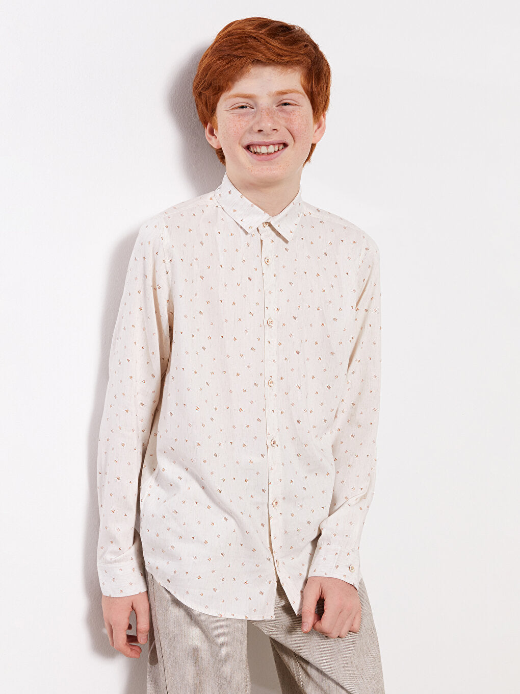 Patterned Linen Blend Boy's Shirt