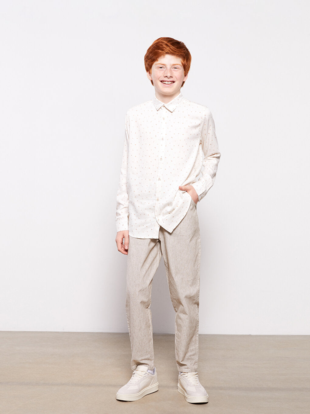 Patterned Linen Blend Boy's Shirt