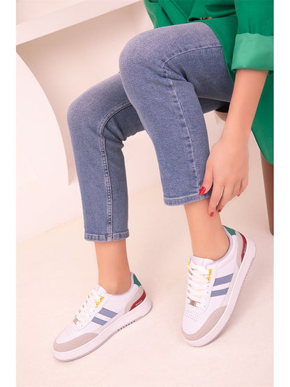 Leather Look Lace-up Women's Sneakers