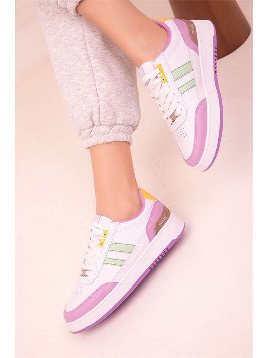 Leather Look Lace-up Women's Sneakers