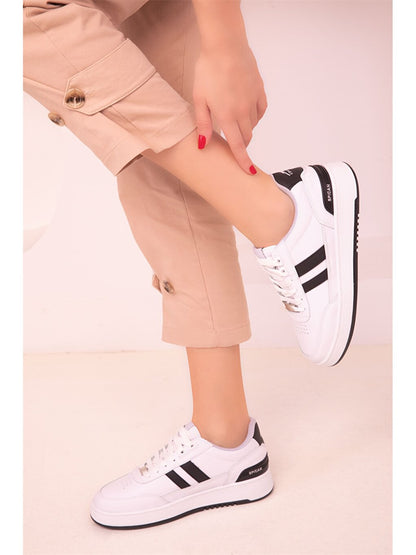 Leather Look Lace-up Women's Sneakers