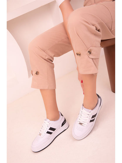 Leather Look Lace-up Women's Sneakers