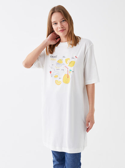 Crew Neck Printed Short Sleeve Oversize Women's Tunic