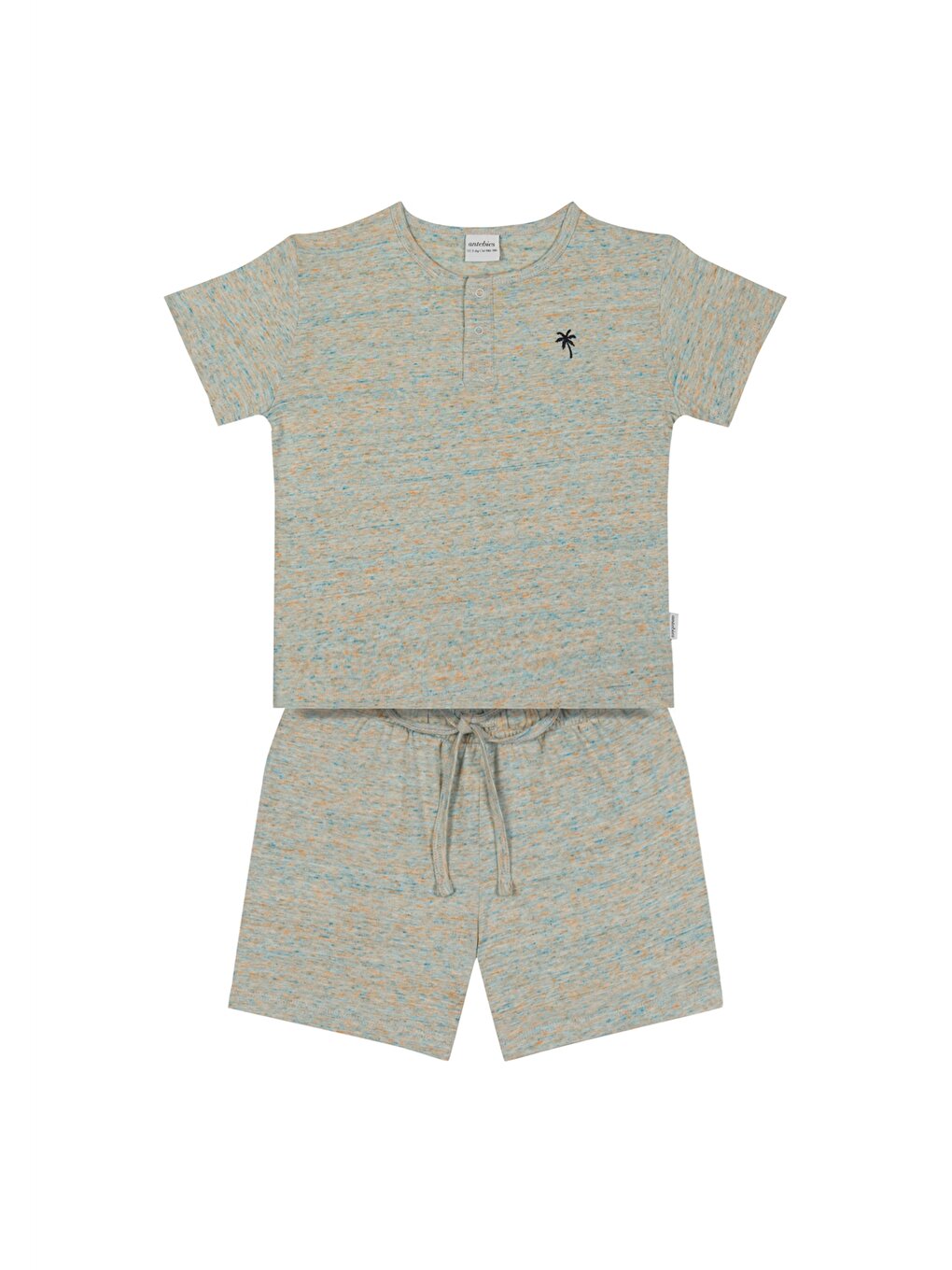 Crew Neck Basic Short Sleeve Boy's Pajama Set with Shorts