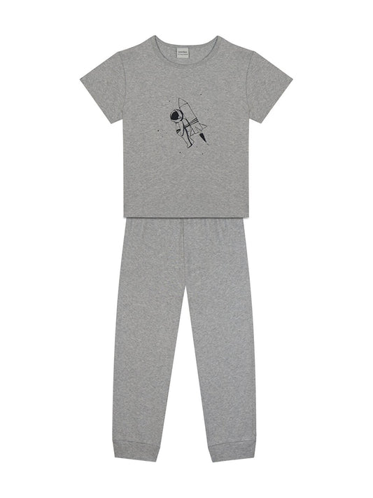 Crew Neck Printed Short Sleeve Boys' Pajama Set