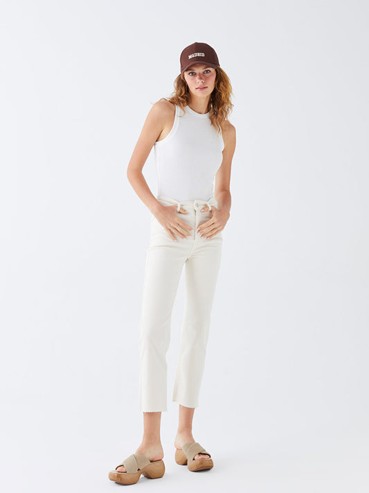 High Waist Straight Fit Women's Jean Trousers