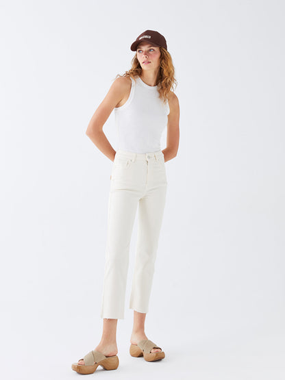 High Waist Straight Fit Women's Jean Trousers