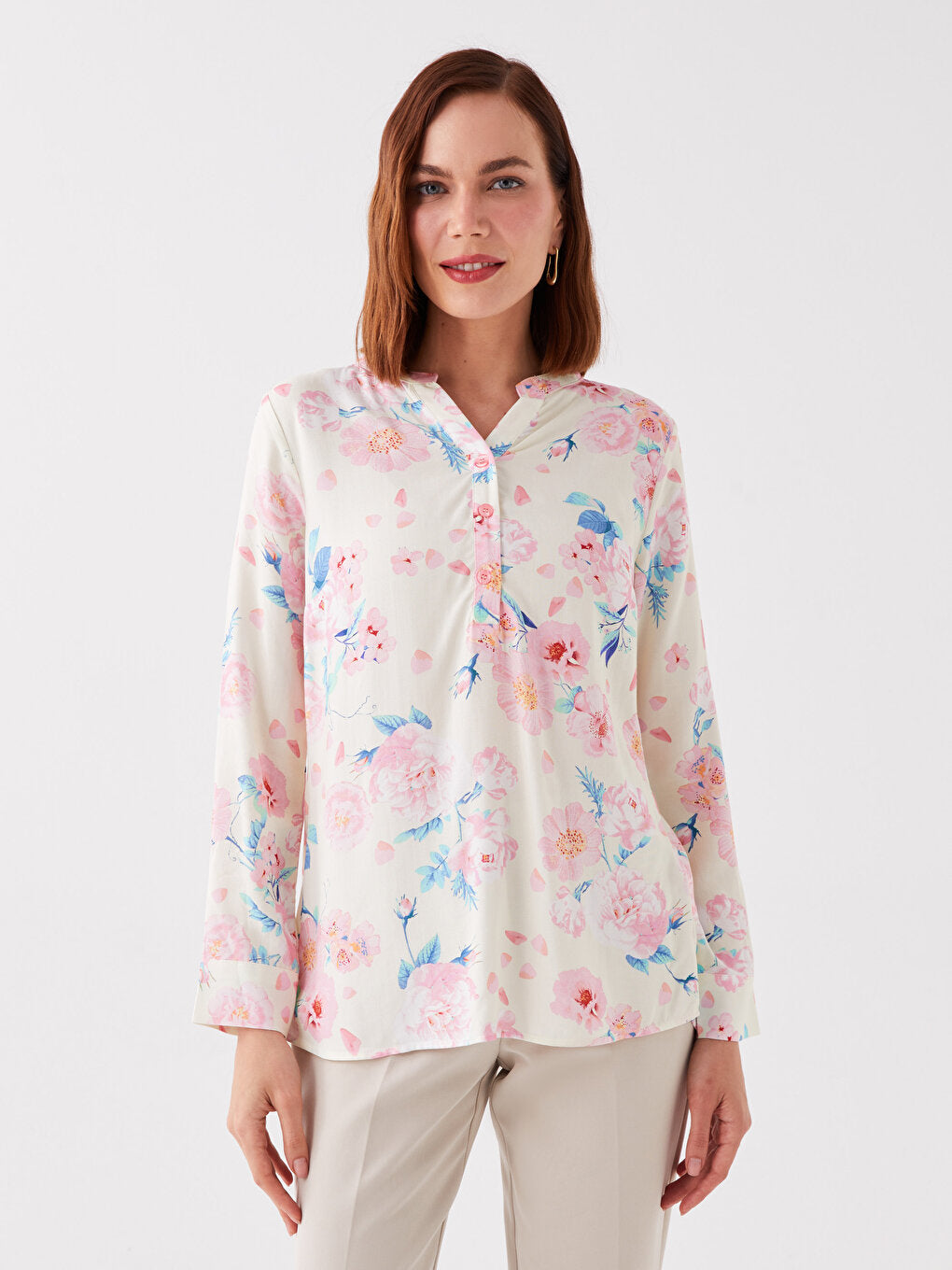 Wacky Collar Floral Long Sleeve Women's Blouse