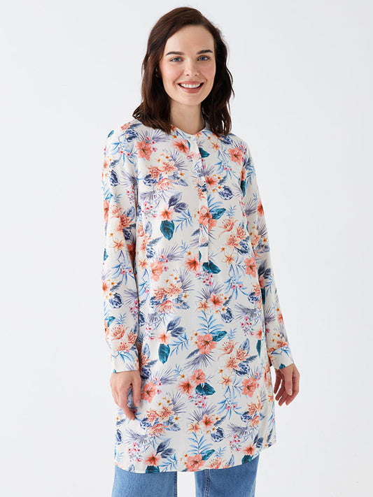 Judge Collar Floral Long Sleeve Women's Tunic