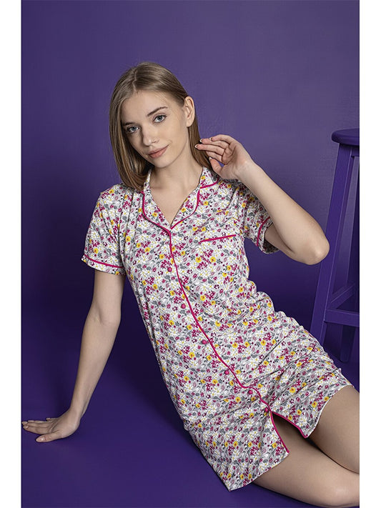 Patterned Nightgown with Buttons on the Front