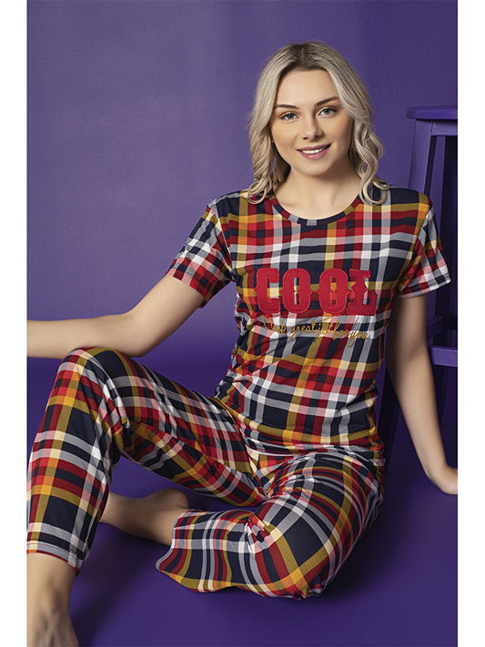 Crew Neck Short Sleeve Women's Pajama Set