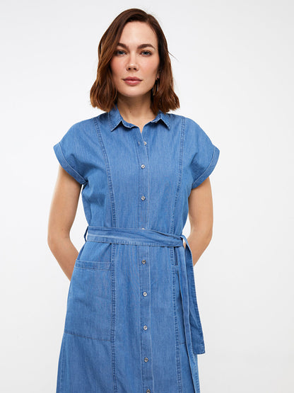 Shirt Collar Straight Short Sleeve Women's Jean Dress