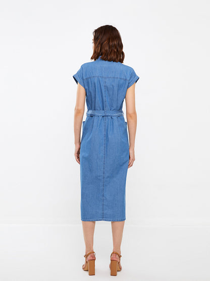 Shirt Collar Straight Short Sleeve Women's Jean Dress