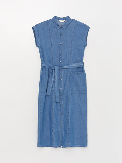 Shirt Collar Straight Short Sleeve Women's Jean Dress