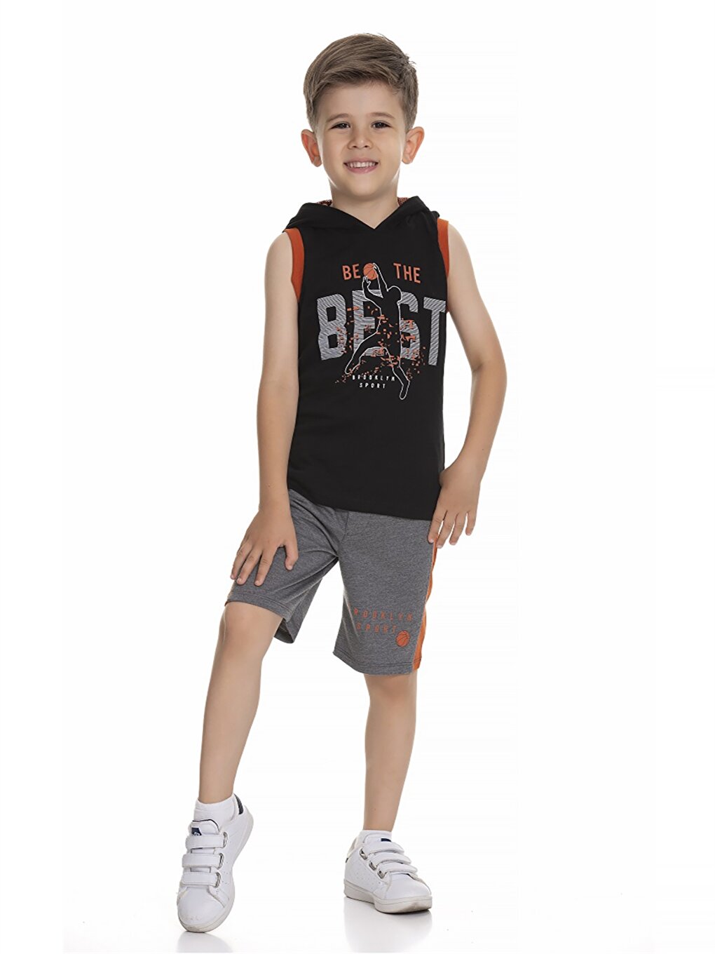 Hooded Printed Baby Boy Undershirt and Shorts 2-Piece Set