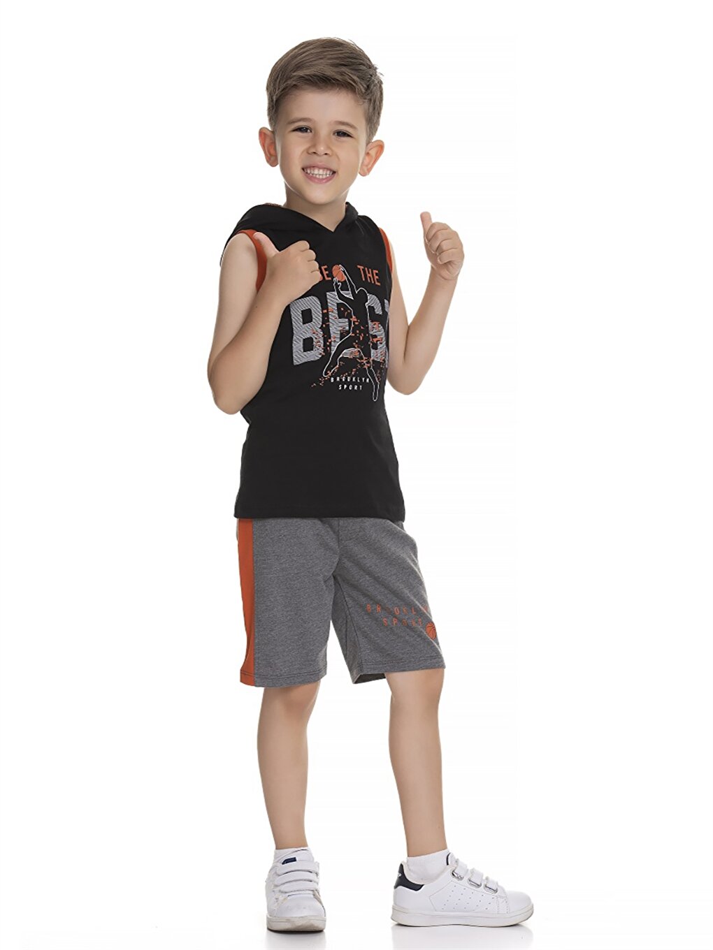 Hooded Printed Baby Boy Undershirt and Shorts 2-Piece Set