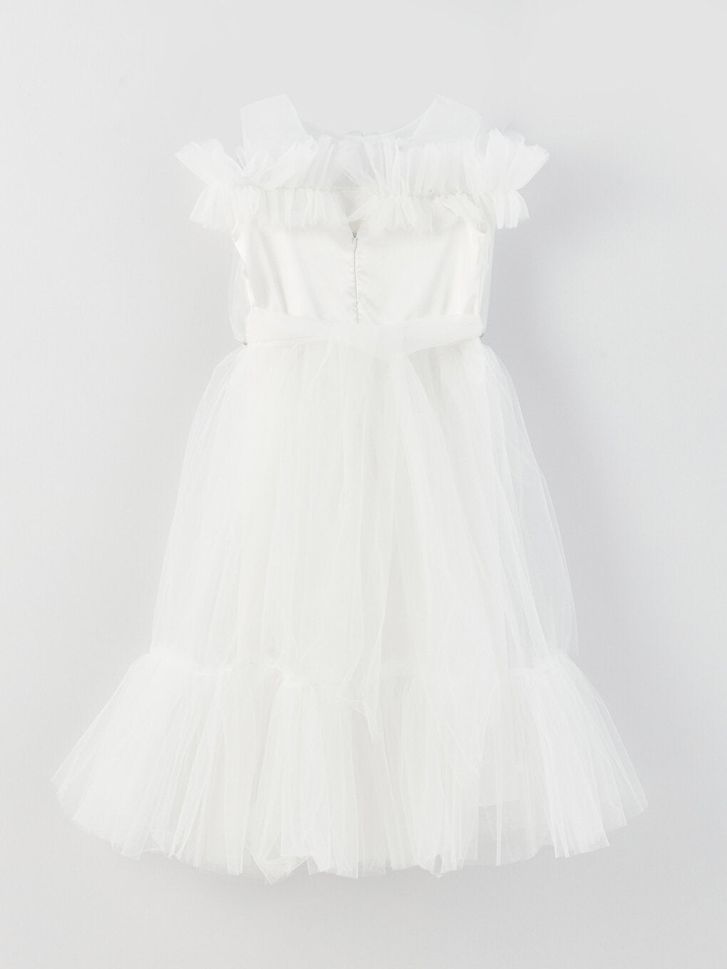 Crew Neck Tulle Detailed Girl's Dress