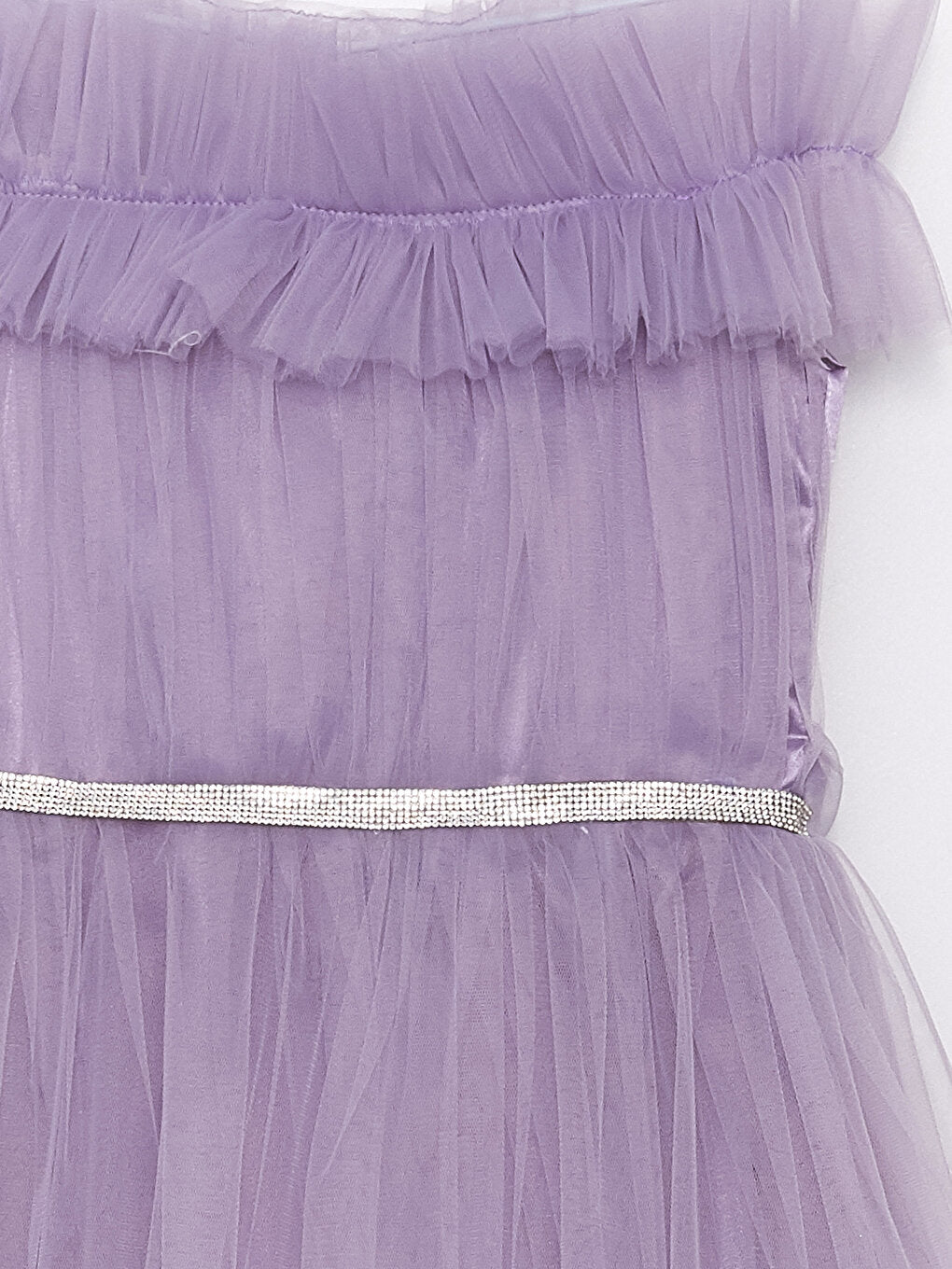 Crew Neck Tulle Detailed Girl's Dress