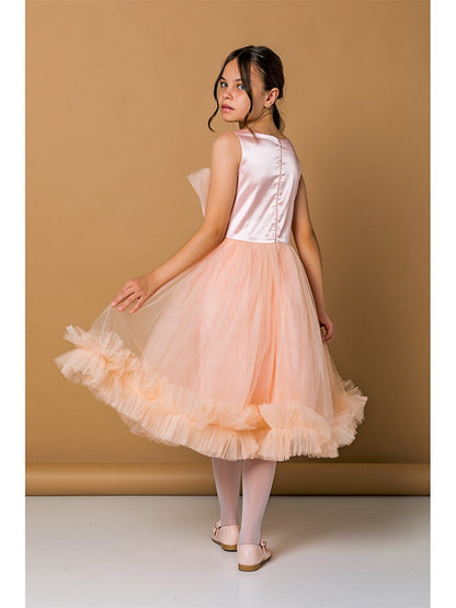 Crew Neck Tulle Detailed Girl's Dress