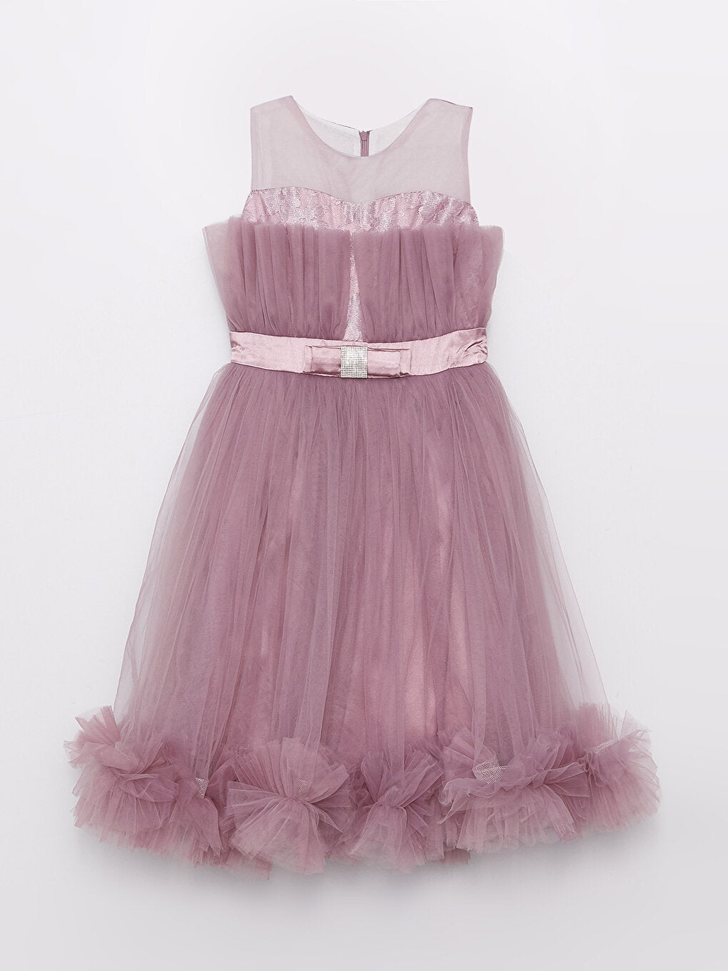 Crew Neck Tulle Detailed Girl's Dress