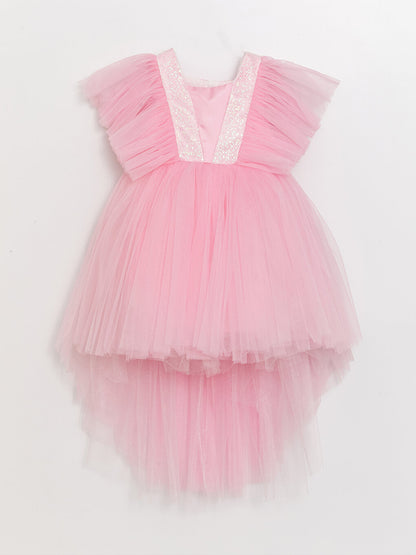 Sequin Embroidered Tulle Detailed Girl's Dress