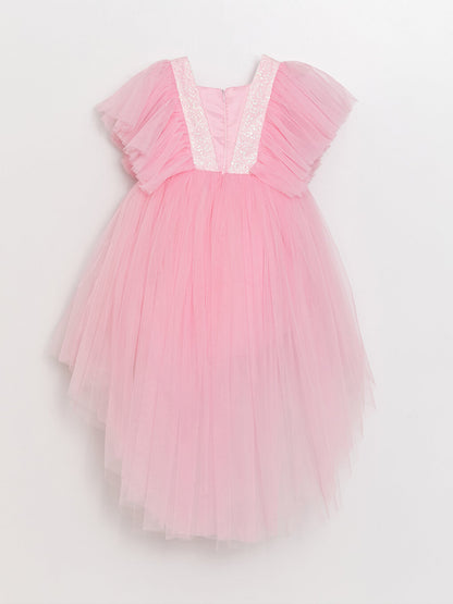 Sequin Embroidered Tulle Detailed Girl's Dress