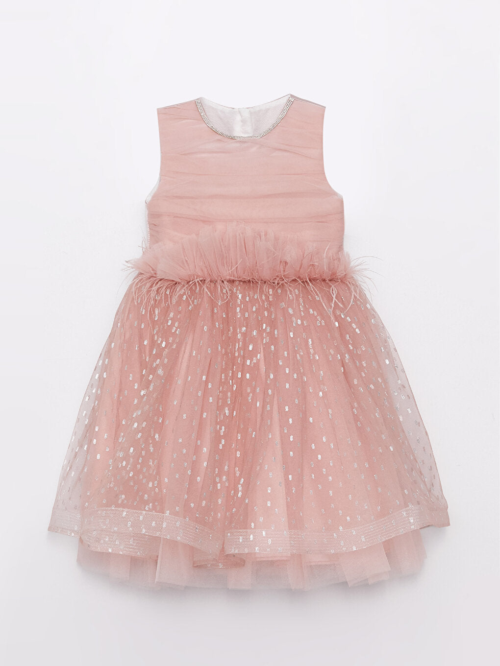 Crew Neck Printed Girl's Tulle Dress