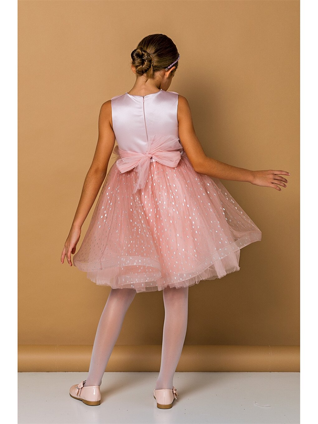 Crew Neck Printed Girl's Tulle Dress