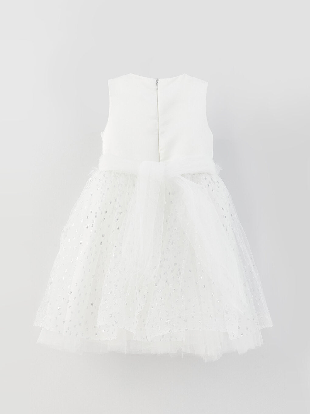 Crew Neck Printed Girl's Tulle Dress