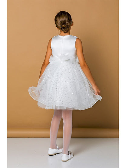 Crew Neck Printed Girl's Tulle Dress