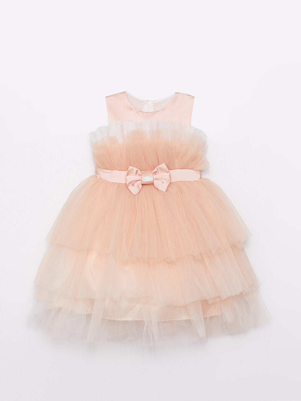 Crew Neck Tulle Detailed Girl's Dress