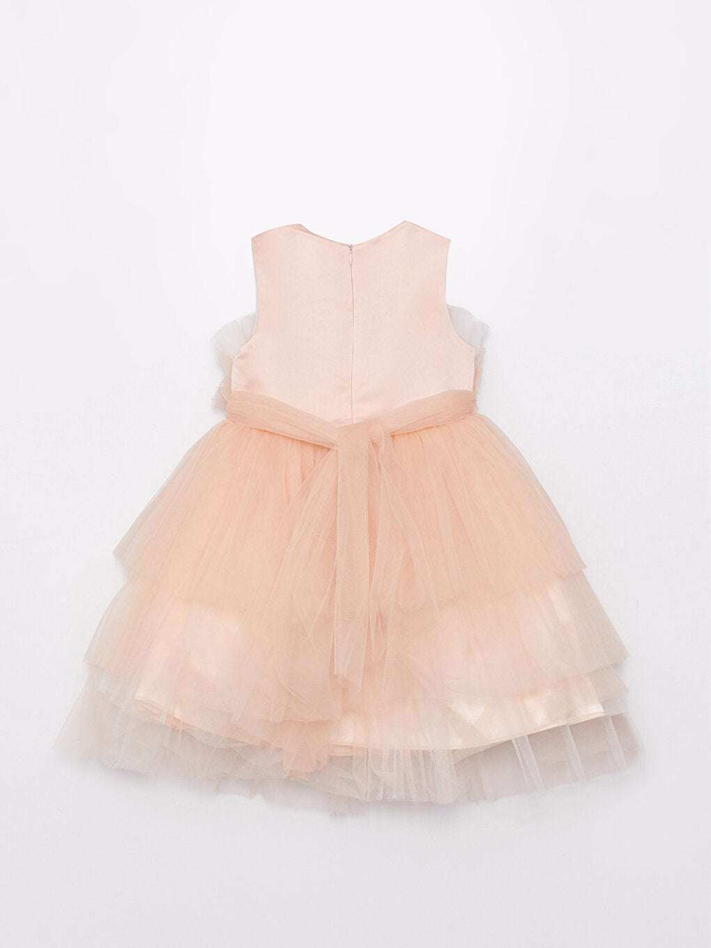 Crew Neck Tulle Detailed Girl's Dress