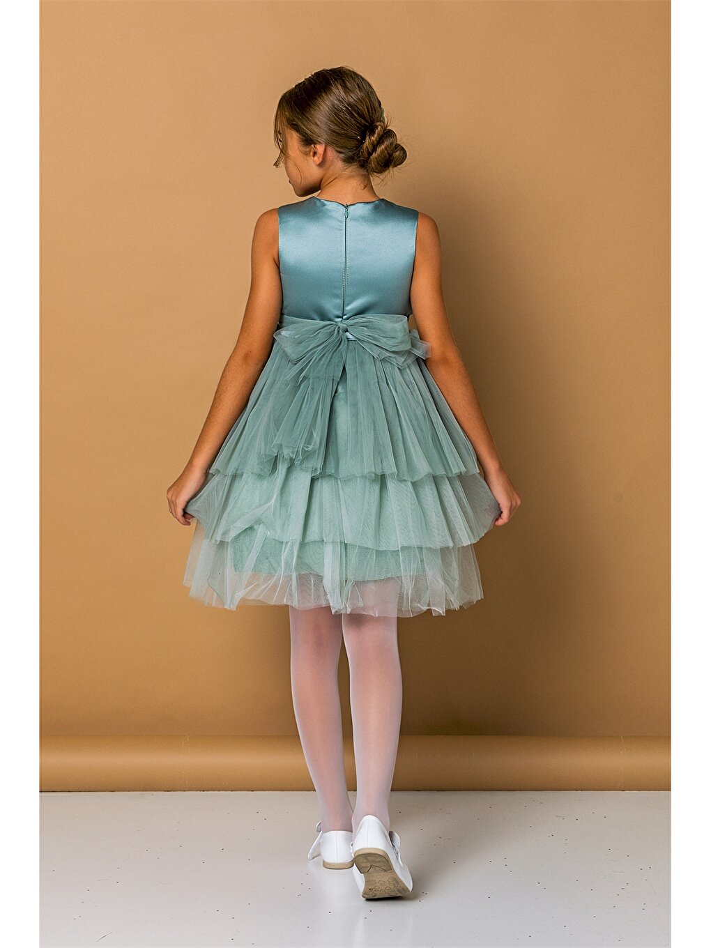 Crew Neck Tulle Detailed Girl's Dress