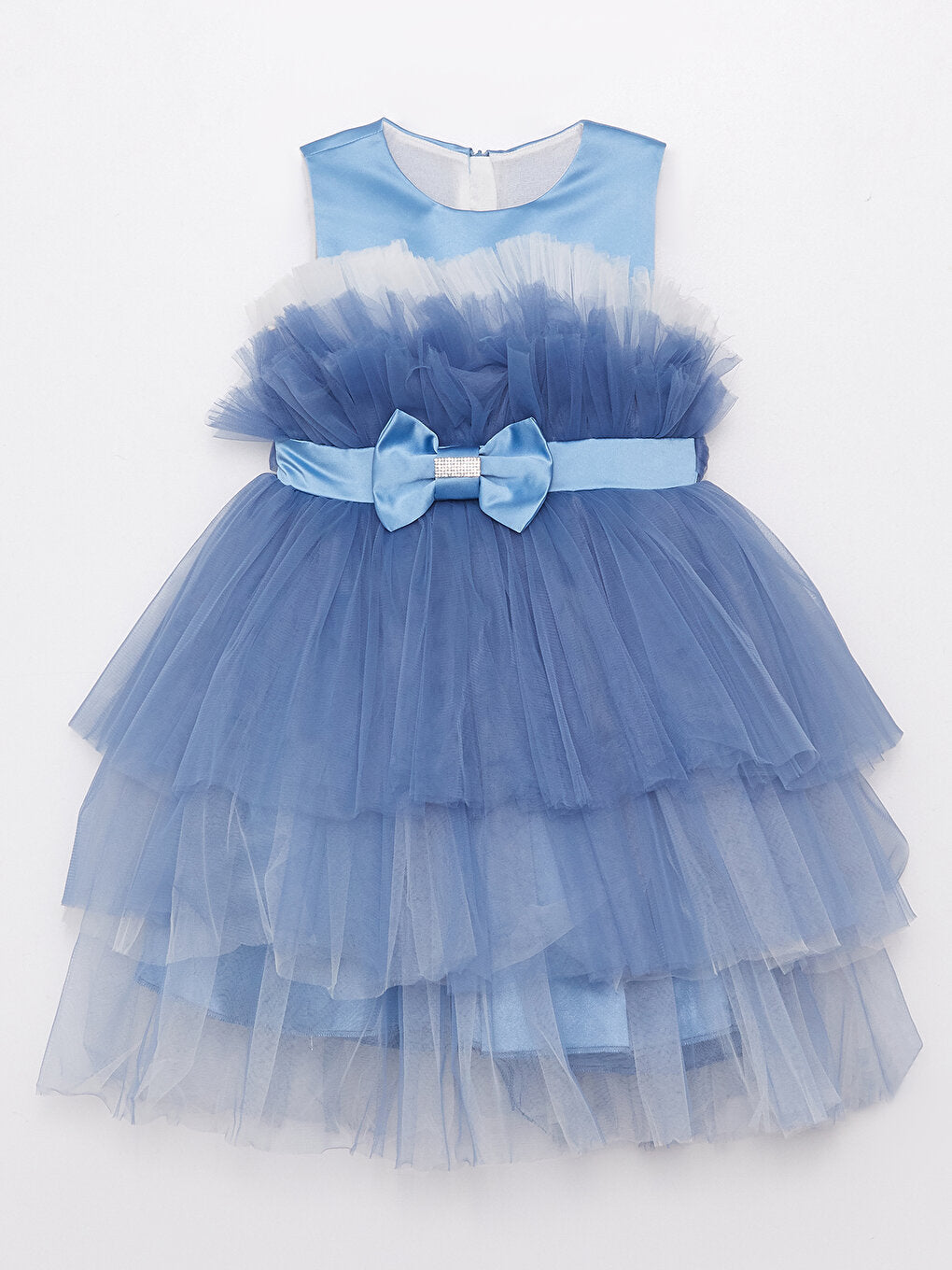 Crew Neck Tulle Detailed Girl's Dress