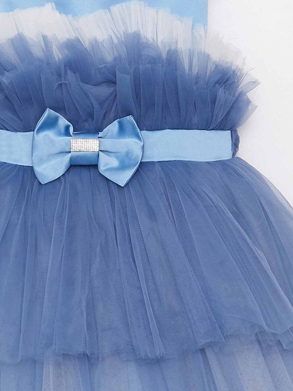 Crew Neck Tulle Detailed Girl's Dress