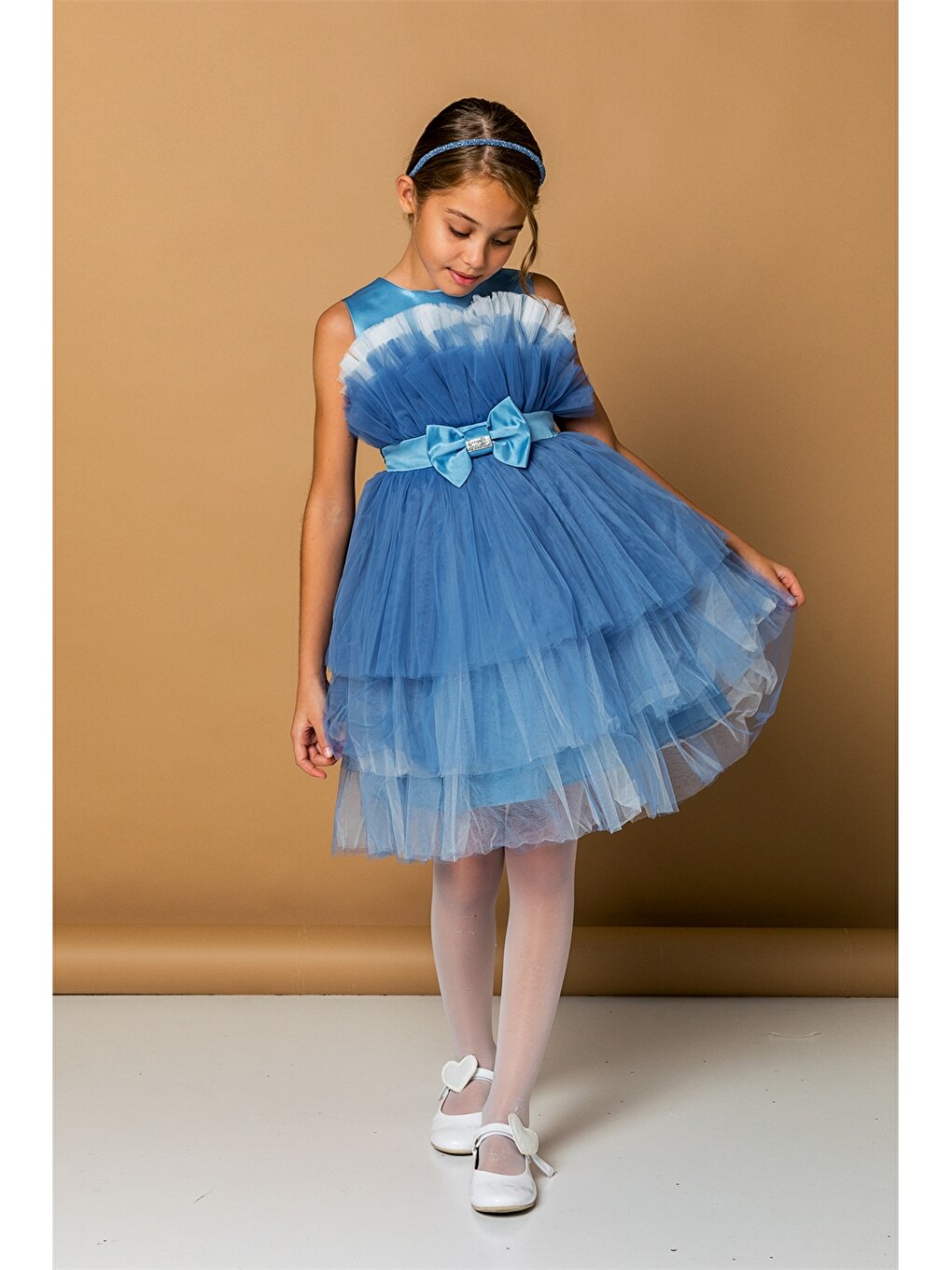 Crew Neck Tulle Detailed Girl's Dress