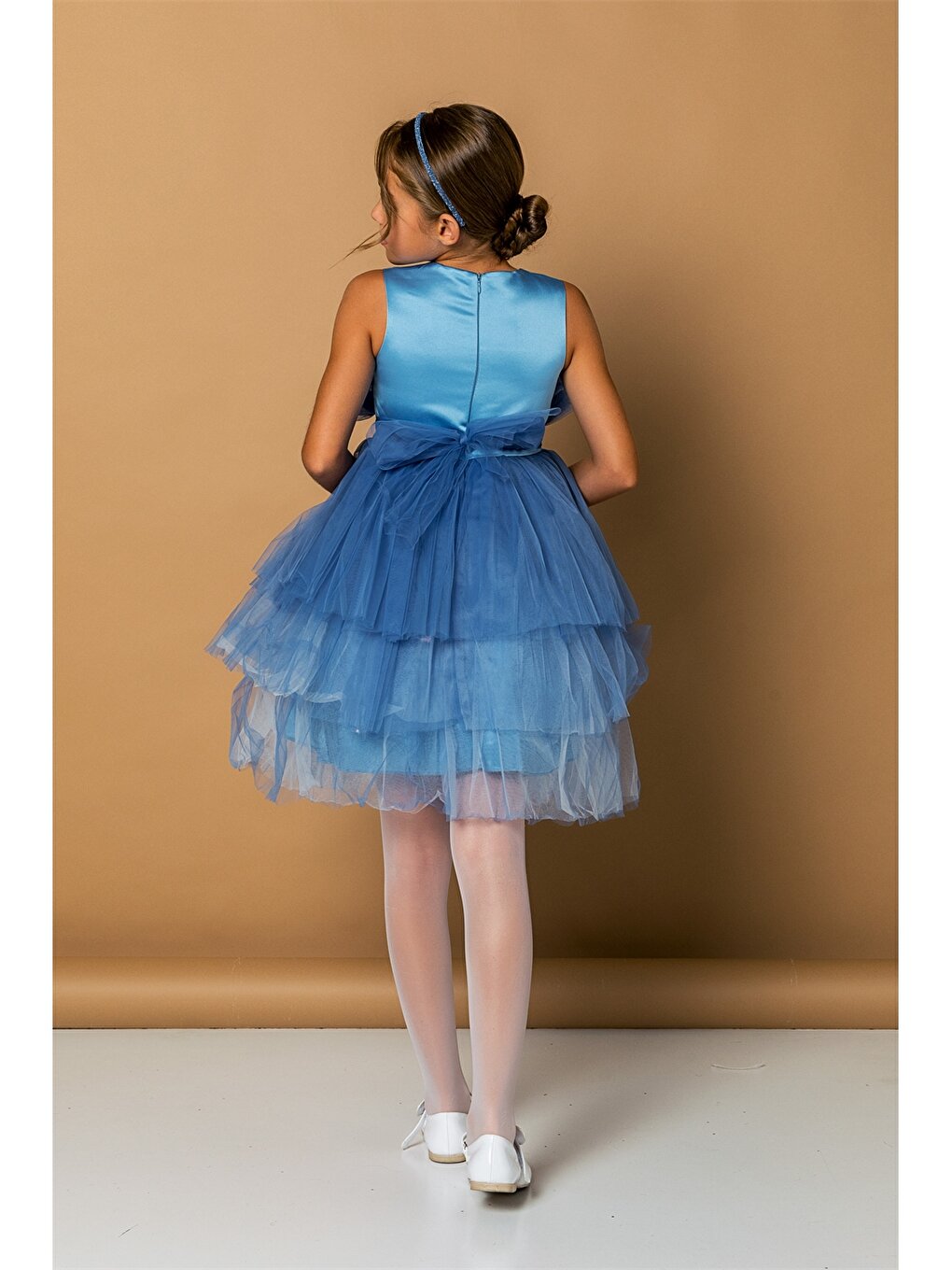 Crew Neck Tulle Detailed Girl's Dress