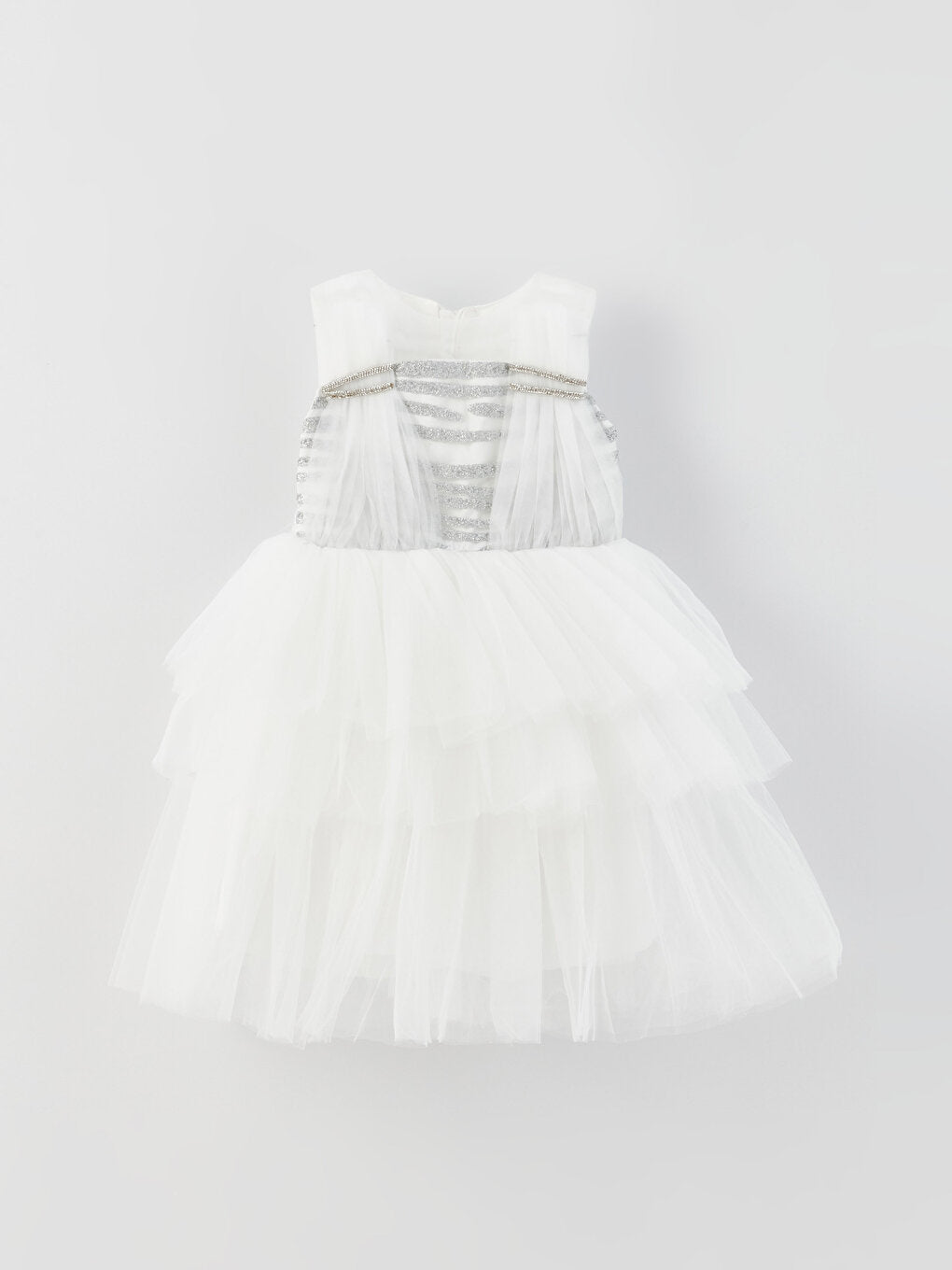 Crew Neck Glitter Detailed Girl's Tulle Dress