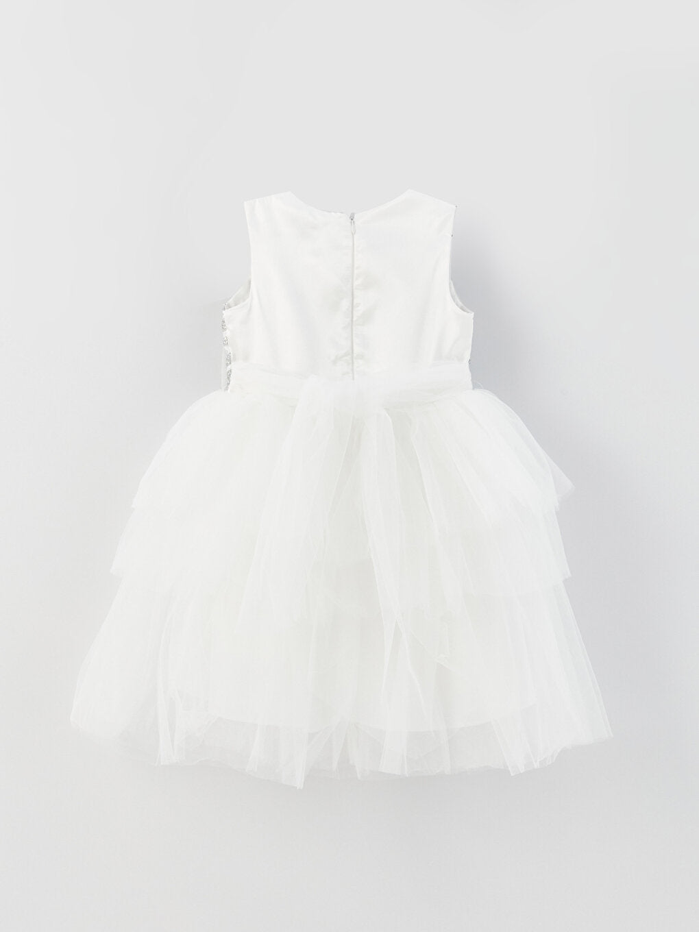 Crew Neck Glitter Detailed Girl's Tulle Dress