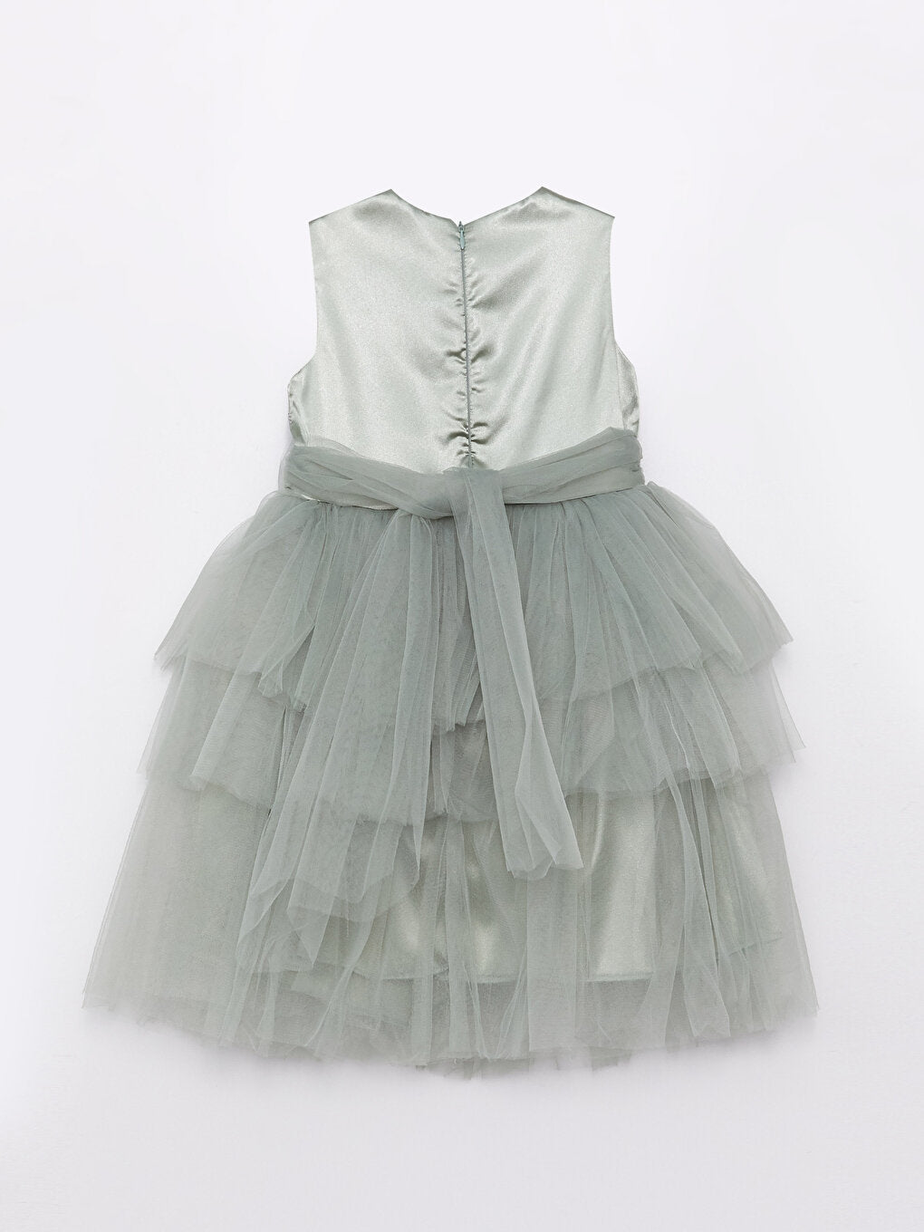 Crew Neck Glitter Detailed Girl's Tulle Dress