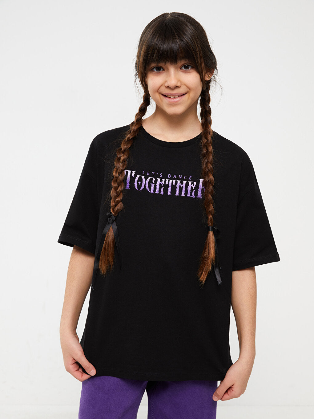 Crew Neck Printed Short Sleeve Girls' T-Shirt